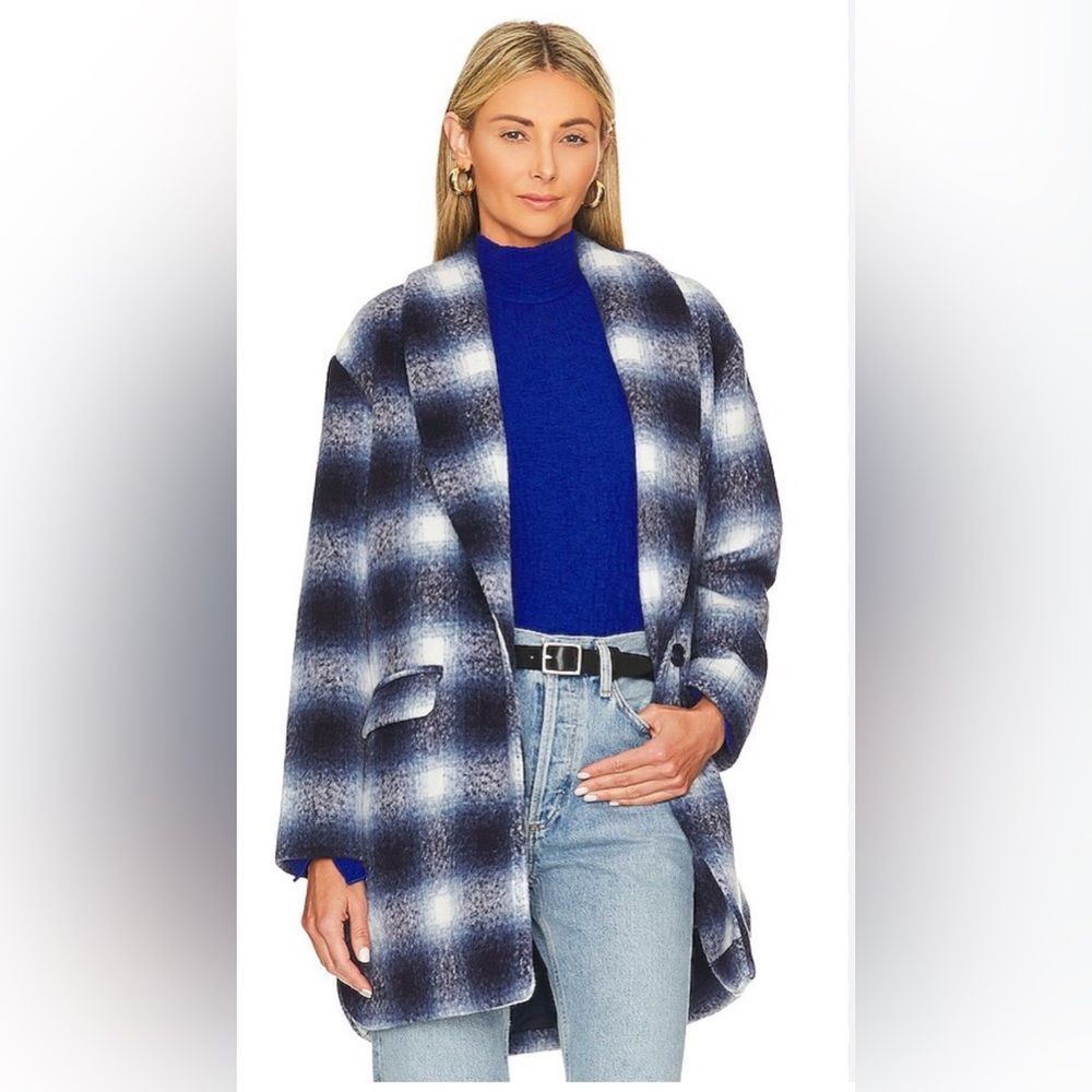 Steve Madden Zoey Brushed Plaid Jacket Peacoat Navy XS NWT